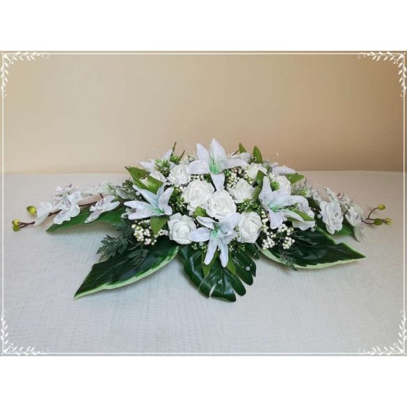 Fehér virágos örök-asztaldísz 80cm. 