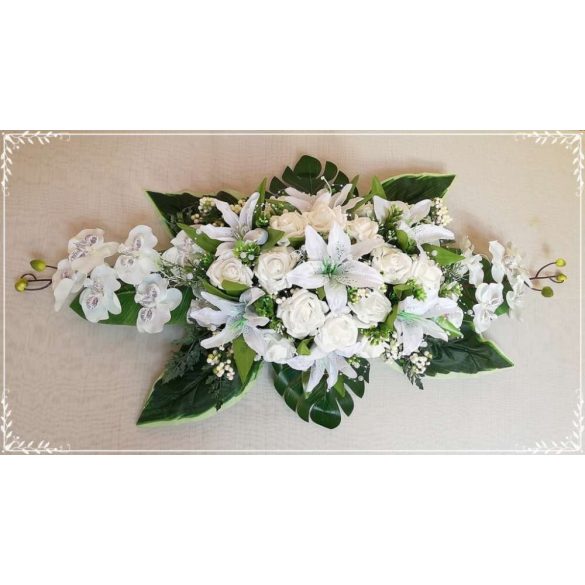 Fehér virágos örök-asztaldísz 80cm. 