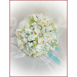 Ekrü-fehér türkiz díszítésű örök-csokor 