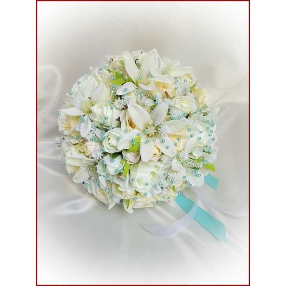 Ekrü-fehér türkiz díszítésű örök-csokor 