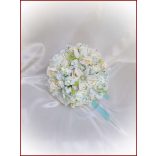 Ekrü-fehér türkiz díszítésű örök-csokor 