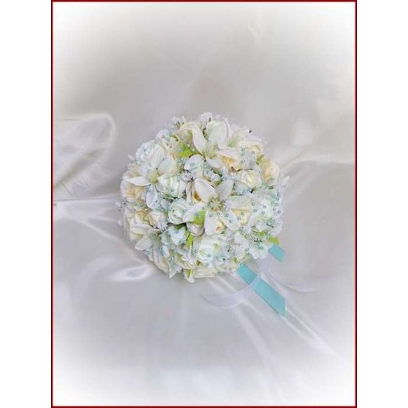 Ekrü-fehér türkiz díszítésű örök-csokor 