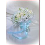 Ekrü-fehér türkiz díszítésű örök-csokor 