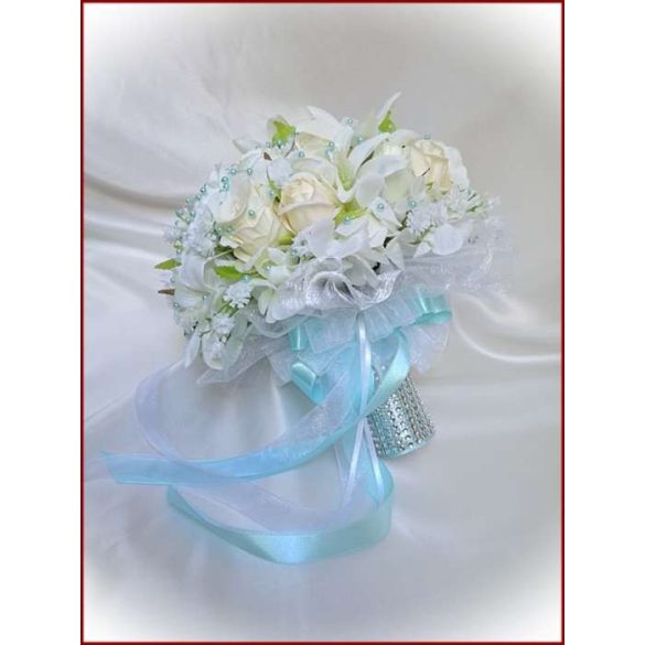 Ekrü-fehér türkiz díszítésű örök-csokor 