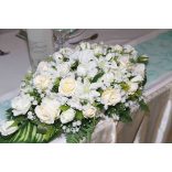 Ekrü-fehér türkiz díszítésű örök-csokor 