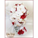 Piros-fehér orchideás örök-csokor+kitűzővel 