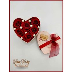  Szappan-rózsa box "L" Puder pettyes szív dobozban 