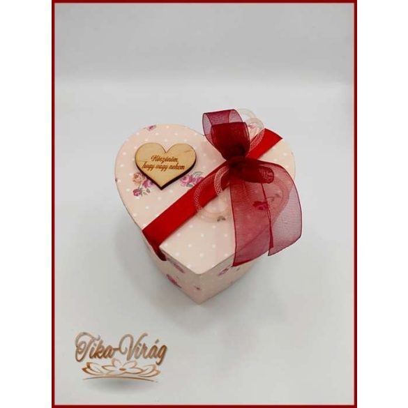 Szappan-rózsa box "L" Puder pettyes szív dobozban 