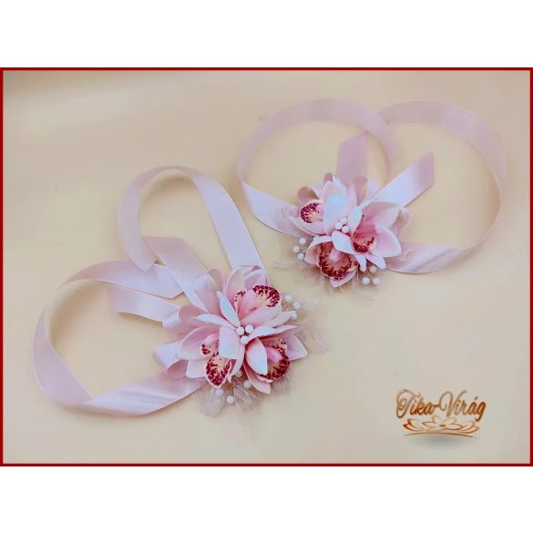 Esküvői csuklódísz, szalagavatóra is. Mályva orchideás csuklódísz 