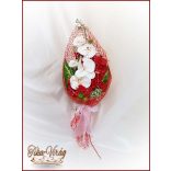 Piros-fehér orchideás örök szülőköszöntő-csokor 