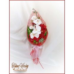 Piros-fehér orchideás örök szülőköszöntő-csokor 