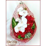 Piros-fehér orchideás örök szülőköszöntő-csokor 