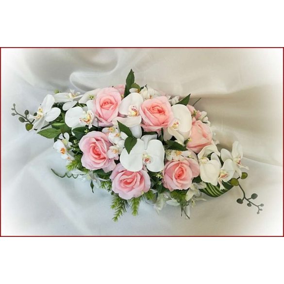 Rózsaszín-rózsás fehér-orchideás örök-asztaldísz 