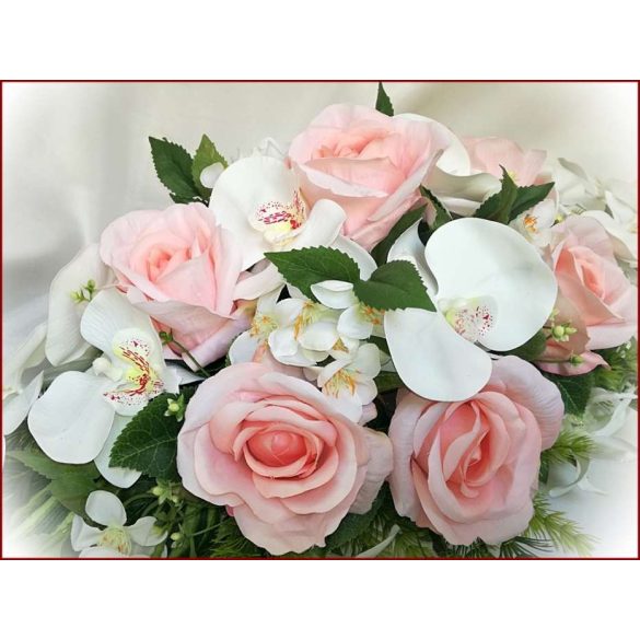 Rózsaszín-rózsás fehér-orchideás örök-asztaldísz 