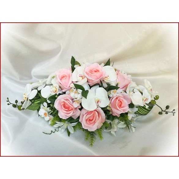 Rózsaszín-rózsás fehér-orchideás örök-asztaldísz 