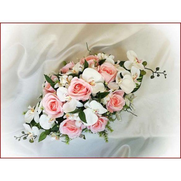 Rózsaszín-rózsás fehér-orchideás örök-asztaldísz 