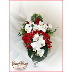 Piros-fehér orchideás örök autódísz 