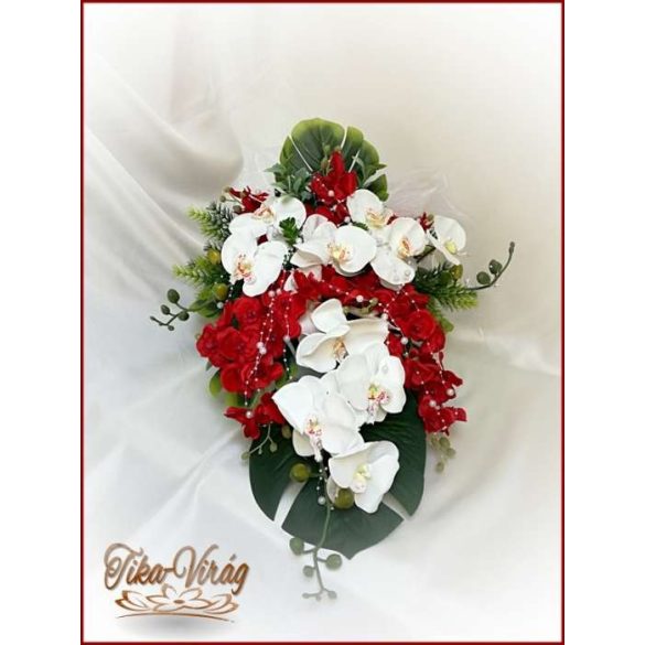 Piros-fehér orchideás örök autódísz 