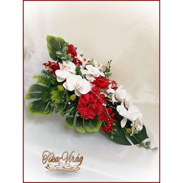 Piros-fehér orchideás örök autódísz 