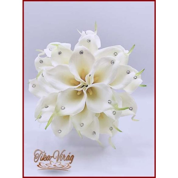 24 virágos Fehér Kála örök-csokor királykék díszítéssel 