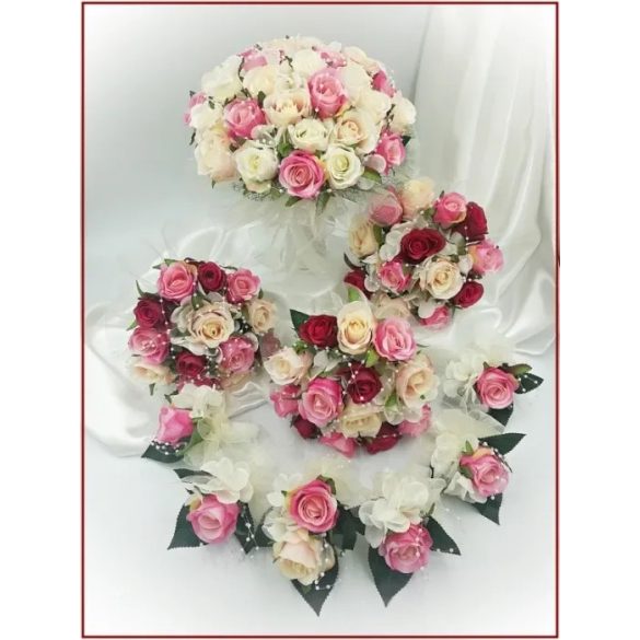 Pink-barack-pasztell örök-csokor 13 virágos 