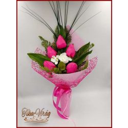   Illatos 5 virágos Pink Tulipán-hortenzia szappanvirág csokor 
