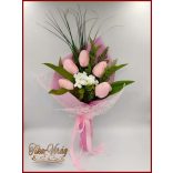 Illatos 5 virágos Rózsaszín Tulipán-hortenzia szappanvirág csokor 