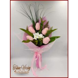   Illatos 5 virágos Rózsaszín Tulipán-hortenzia szappanvirág csokor 