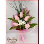 Illatos 5 virágos Rózsaszín Tulipán-hortenzia szappanvirág csokor 