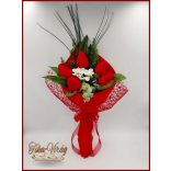 Illatos 5 virágos Piros Tulipán-hortenzia szappanvirág csokor 