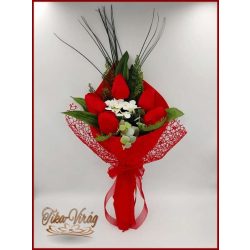   Illatos 5 virágos Piros Tulipán-hortenzia szappanvirág csokor 