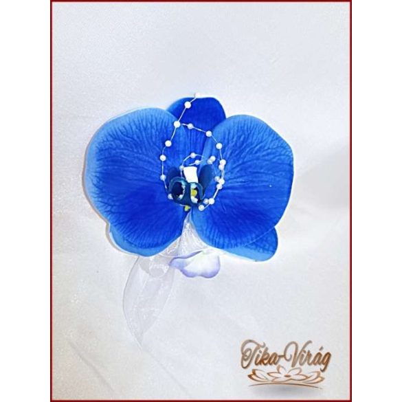 Kék orchideás kitűző 