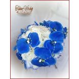 Kék orchideás örök-csepp-csokor+kitűzővel 