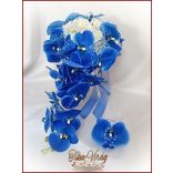 Kék orchideás örök-csepp-csokor+kitűzővel 