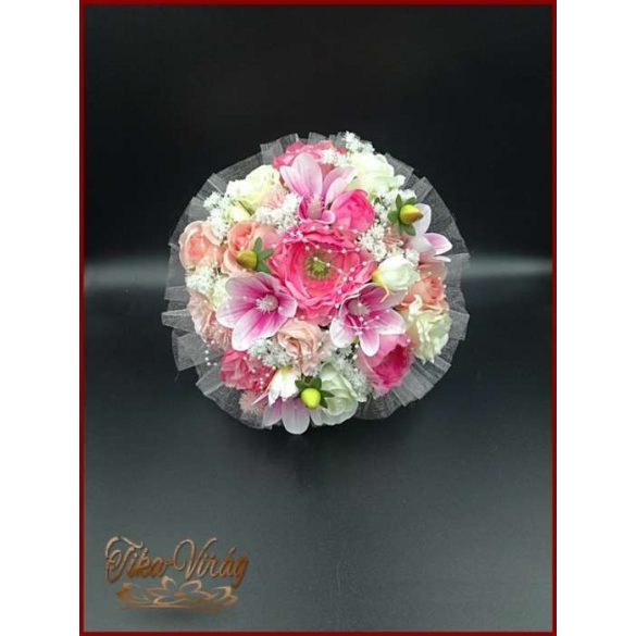 RÓZSASZÍN SZELLŐRÓZSÁS-FEHÉR RÓZSÁKKAL, LIZIANTUSZOS ÖRÖK-CSOKOR+kitűzővel 