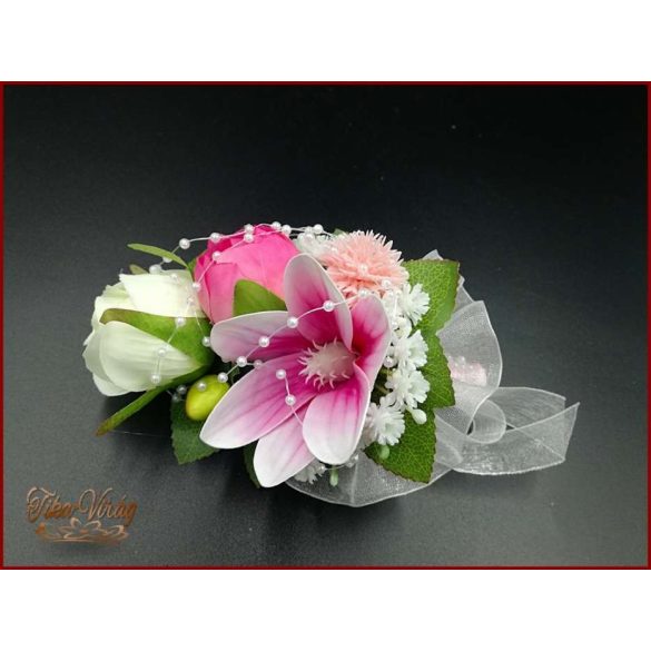 RÓZSASZÍN SZELLŐRÓZSÁS-FEHÉR RÓZSÁKKAL, LIZIANTUSZOS ÖRÖK-CSOKOR+kitűzővel 