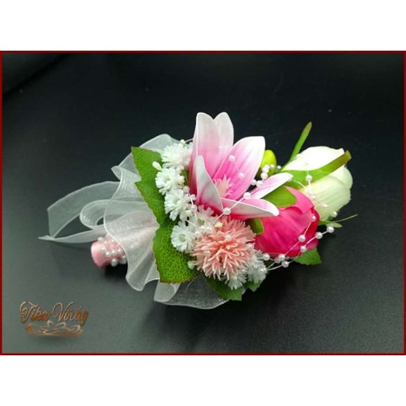 RÓZSASZÍN SZELLŐRÓZSÁS-FEHÉR RÓZSÁKKAL, LIZIANTUSZOS ÖRÖK-CSOKOR+kitűzővel 