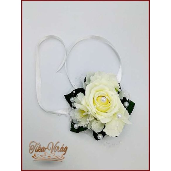 Ekrü-rózsás fehér gyöngy-díszítésű csuklódísz 