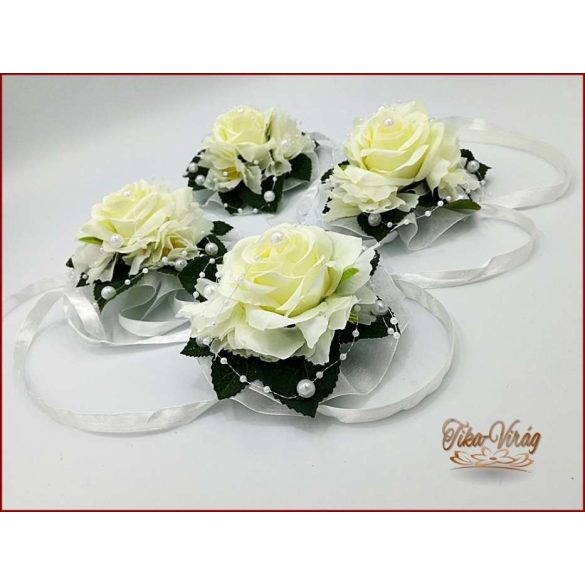 Ekrü-rózsás fehér gyöngy-díszítésű csuklódísz 