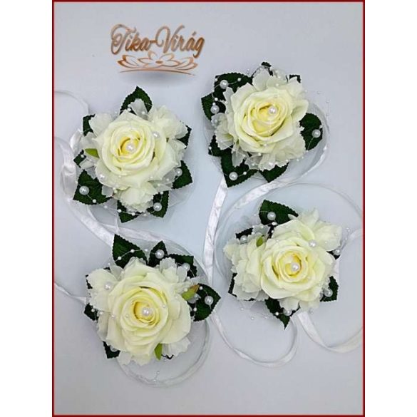 Ekrü-rózsás fehér gyöngy-díszítésű csuklódísz 