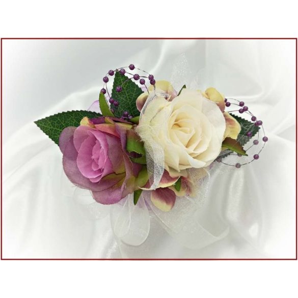 Lila-pasztell csuklódísz 2 virágos 