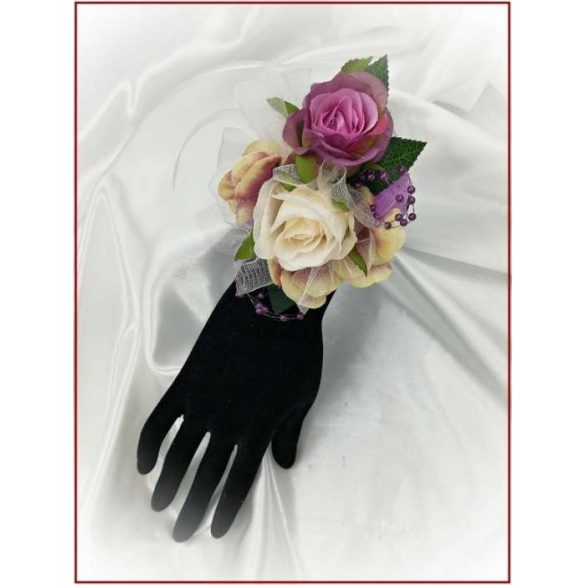 Lila-pasztell csuklódísz 2 virágos 