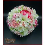 Rózsaszín rózsás-fehér liliomos örök csokor 