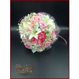 Rózsaszín rózsás-fehér liliomos örök csokor 