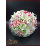 RÓZSASZÍN RÓZSÁS-FEHÉR LILIOMOS ÖRÖK CSOKOR+kitűző 