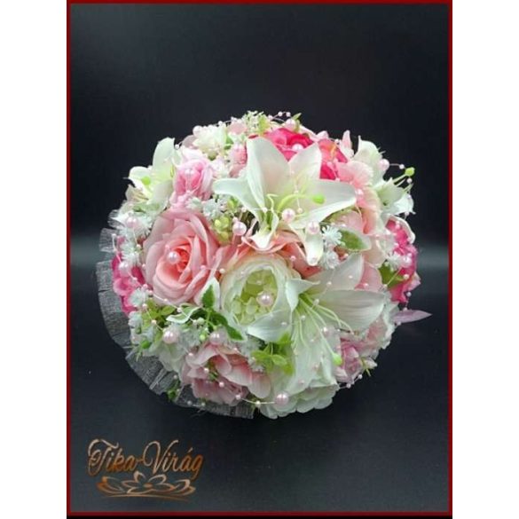 RÓZSASZÍN RÓZSÁS-FEHÉR LILIOMOS ÖRÖK CSOKOR+kitűző 