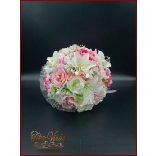 RÓZSASZÍN RÓZSÁS-FEHÉR LILIOMOS ÖRÖK CSOKOR+kitűző 