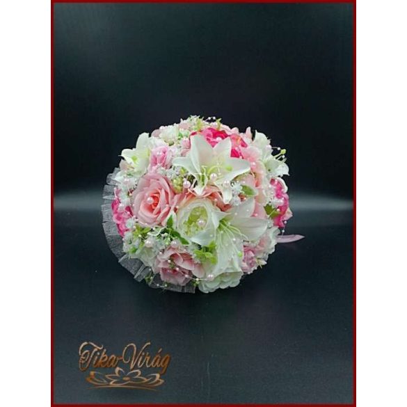 RÓZSASZÍN RÓZSÁS-FEHÉR LILIOMOS ÖRÖK CSOKOR+kitűző 