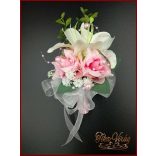 RÓZSASZÍN RÓZSÁS-FEHÉR LILIOMOS kitűző, bokréta 