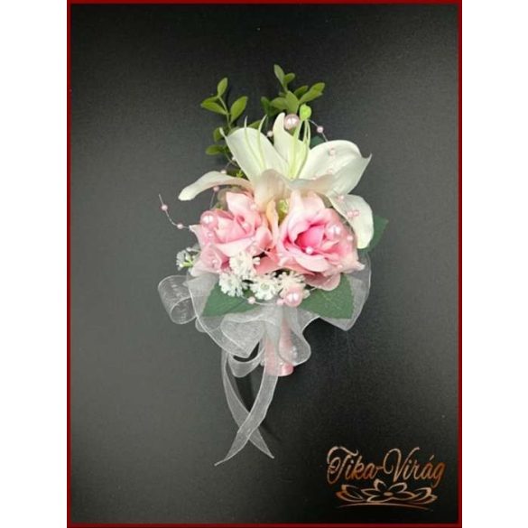 RÓZSASZÍN RÓZSÁS-FEHÉR LILIOMOS kitűző, bokréta 